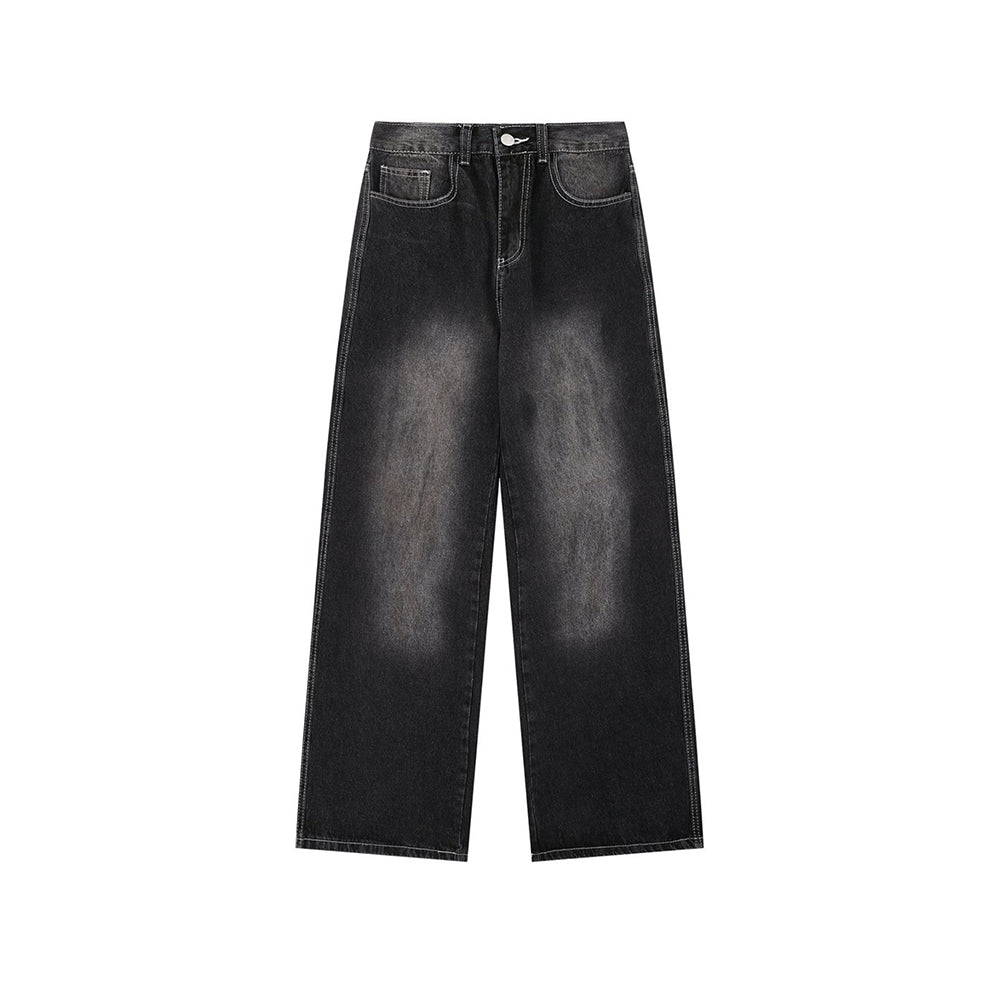水洗直筒牛仔褲