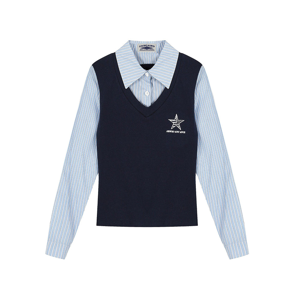 Fake two-piece long-sleeved shirt (women's)