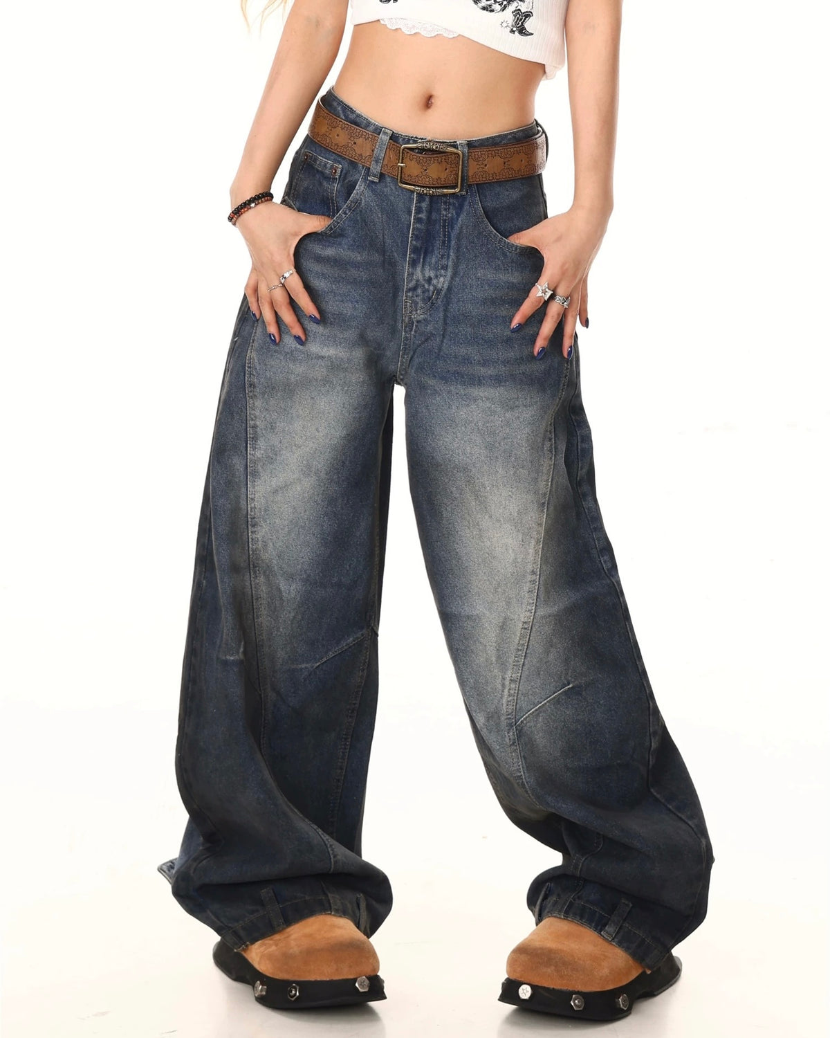 復古休閑牛仔長褲