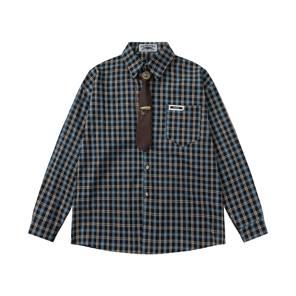 plaid loose long-sleeved shirt