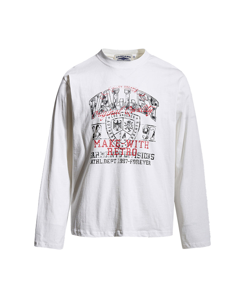 Retro distressed printed long-sleeved shirt
