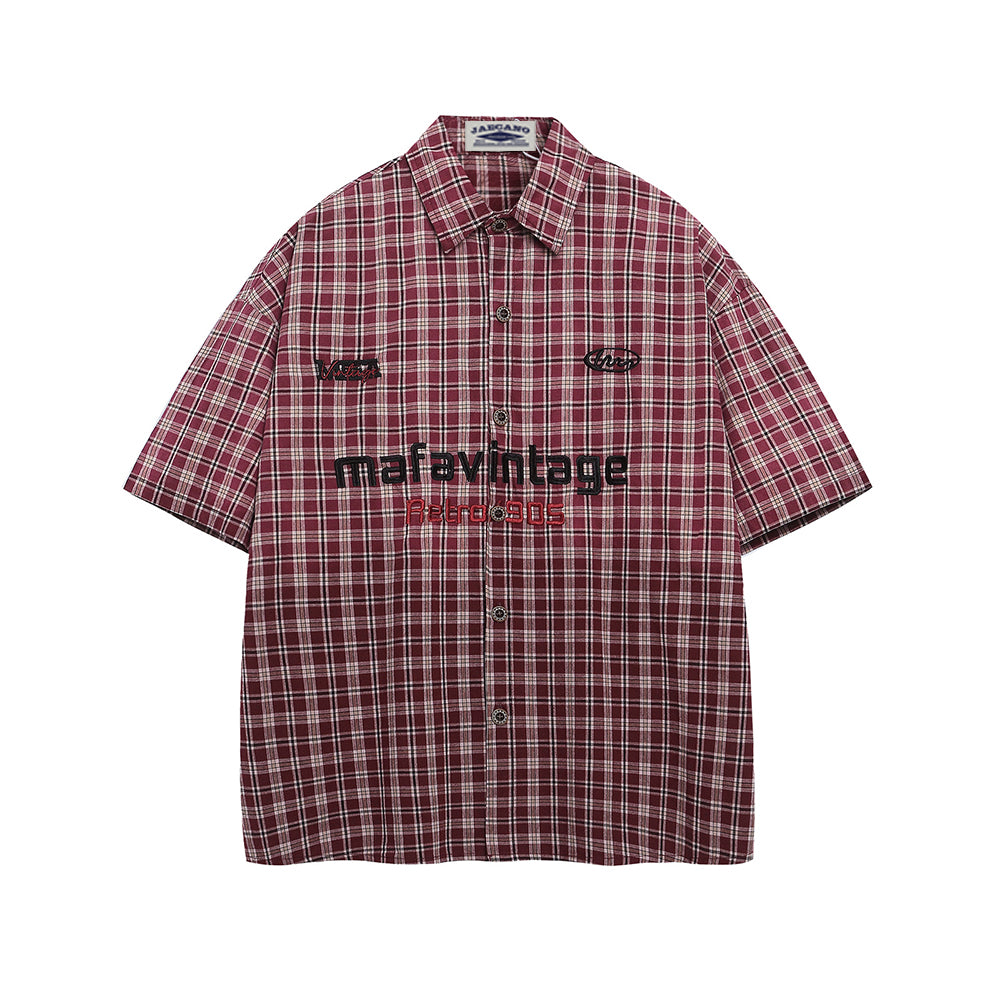 Gradient plaid short-sleeved shirt