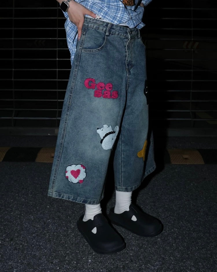 趣味刺綉牛仔褲