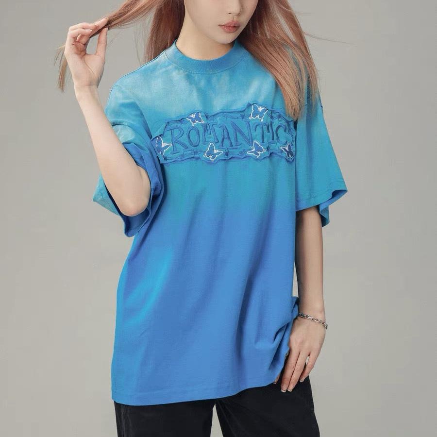 American retro patch washed short sleeves