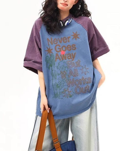 레터 프린트 컬러블록 반팔