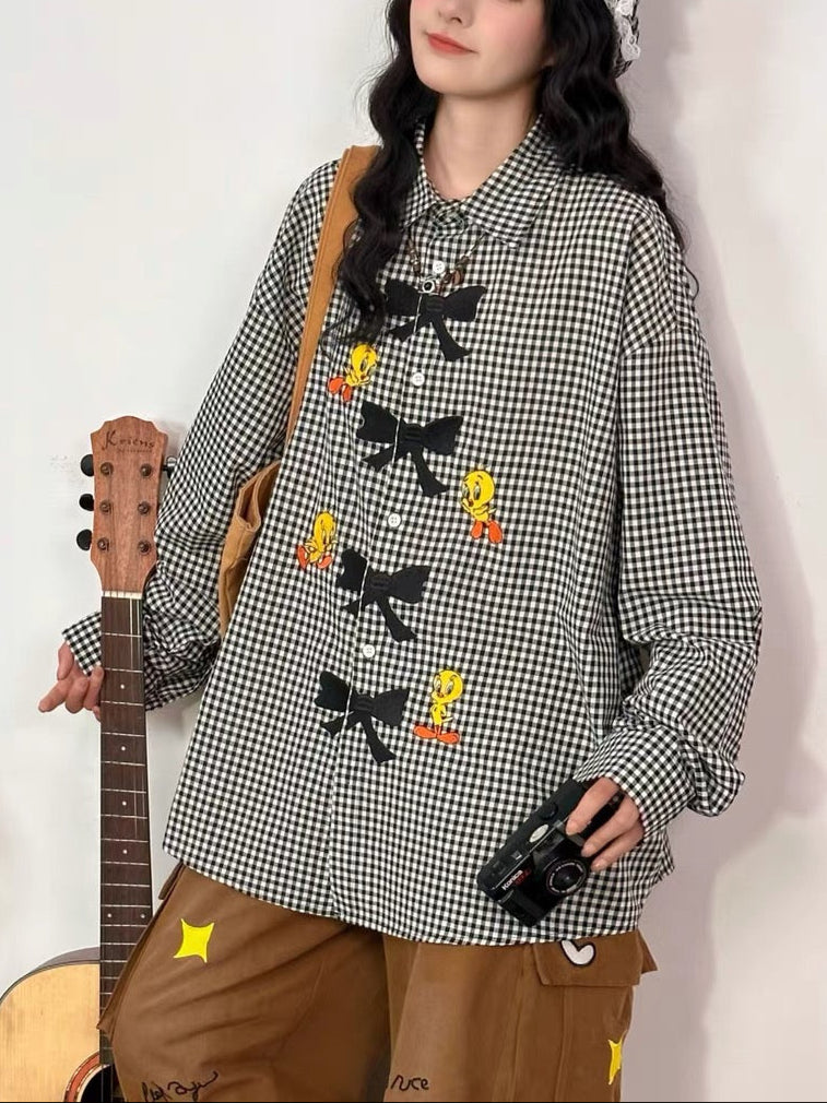 復古蝴蝶結長袖襯衫