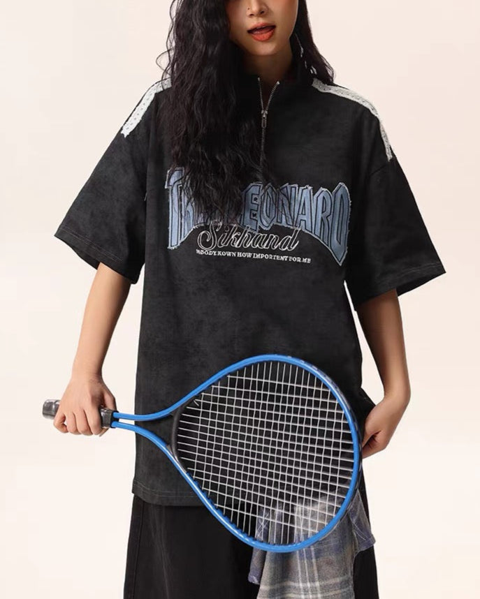 Retro embroidered polo short sleeves