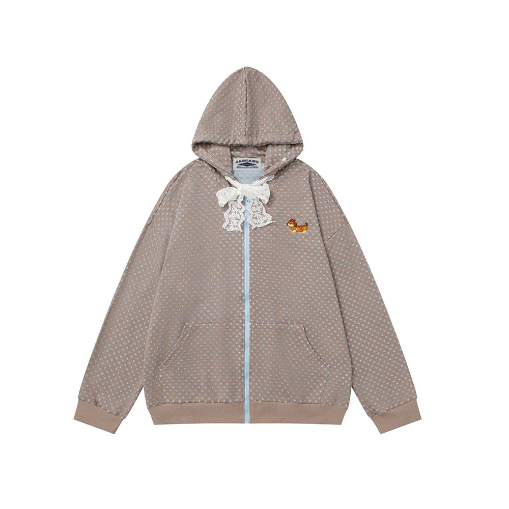 Simple loose hooded sweatshirt jacket