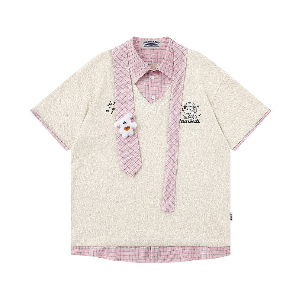 가짜 투피스 스플라이스 반팔 셔츠