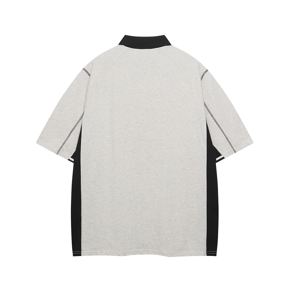 대조적인 컬러 스티칭 짧은 소매