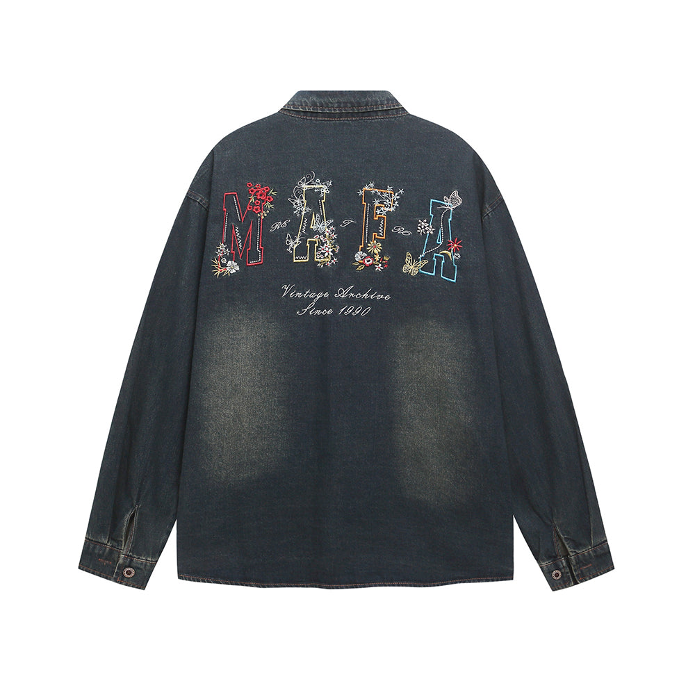 Washed colored denim shirt