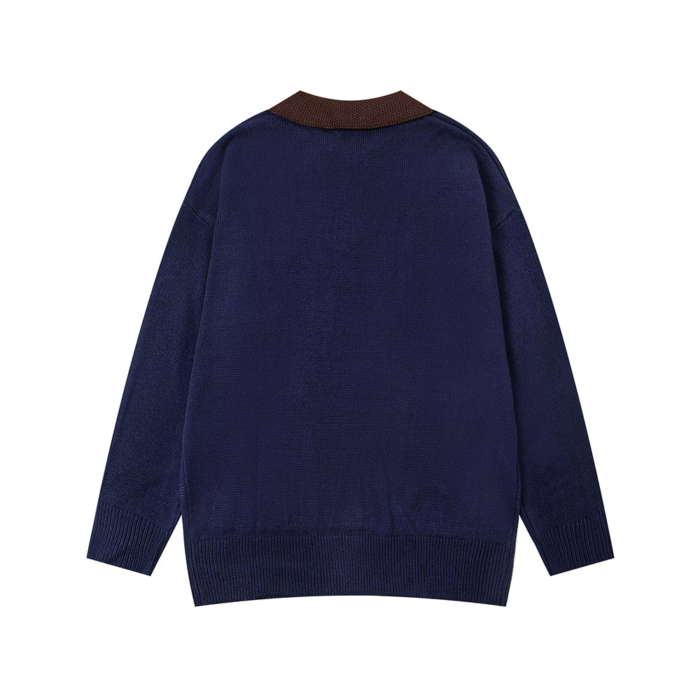 컬러블록 꽃 자수 스웨터