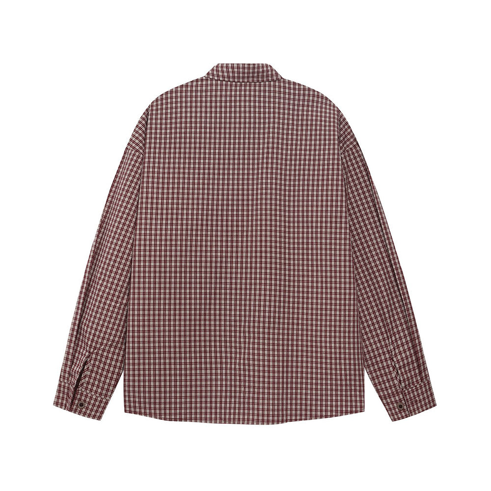 Embroidered plaid long-sleeved shirt