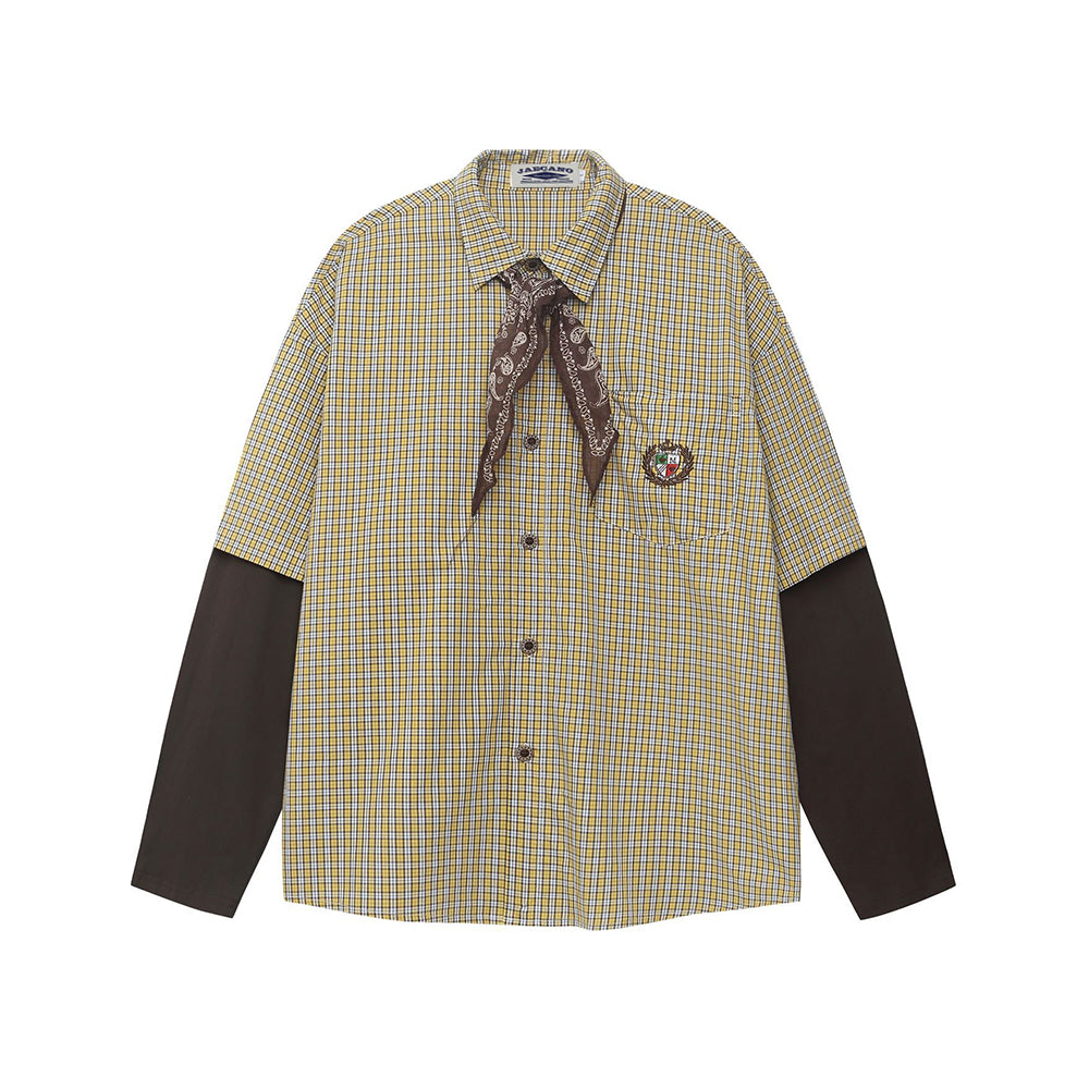 Patchwork scarf fake two-piece long-sleeved shirt