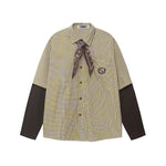 Patchwork scarf fake two-piece long-sleeved shirt
