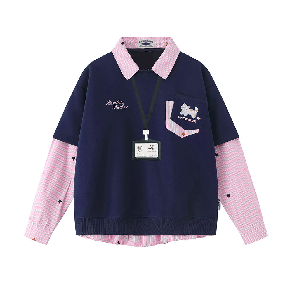 Fake two piece lapel sweatshirt