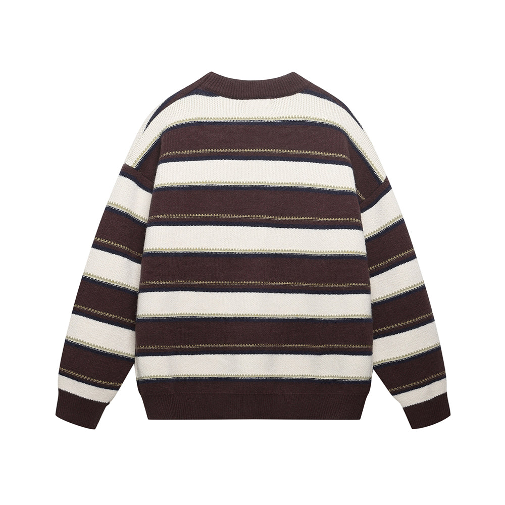 embroidered striped crew neck sweater