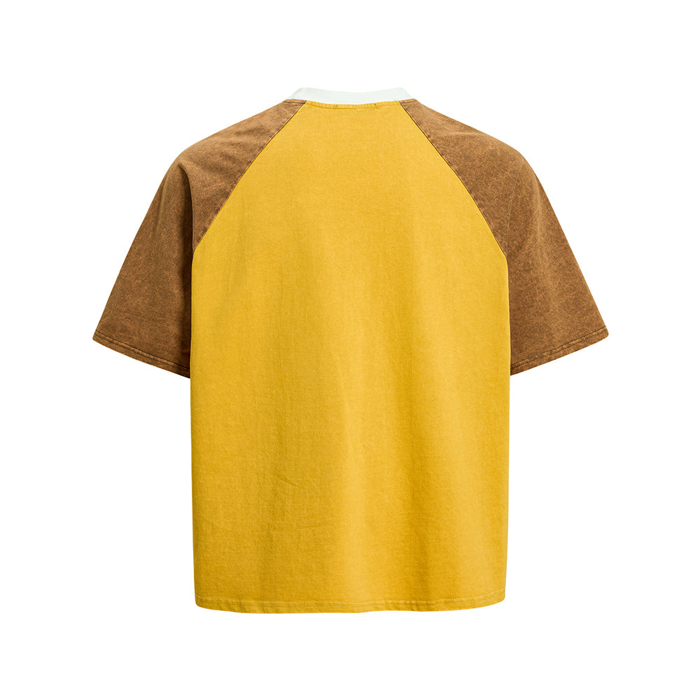 Color-blocked raglan short-sleeved shirt