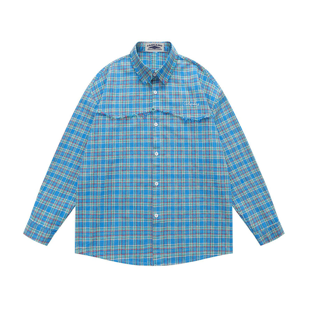 embroidered paneled long-sleeved shirt