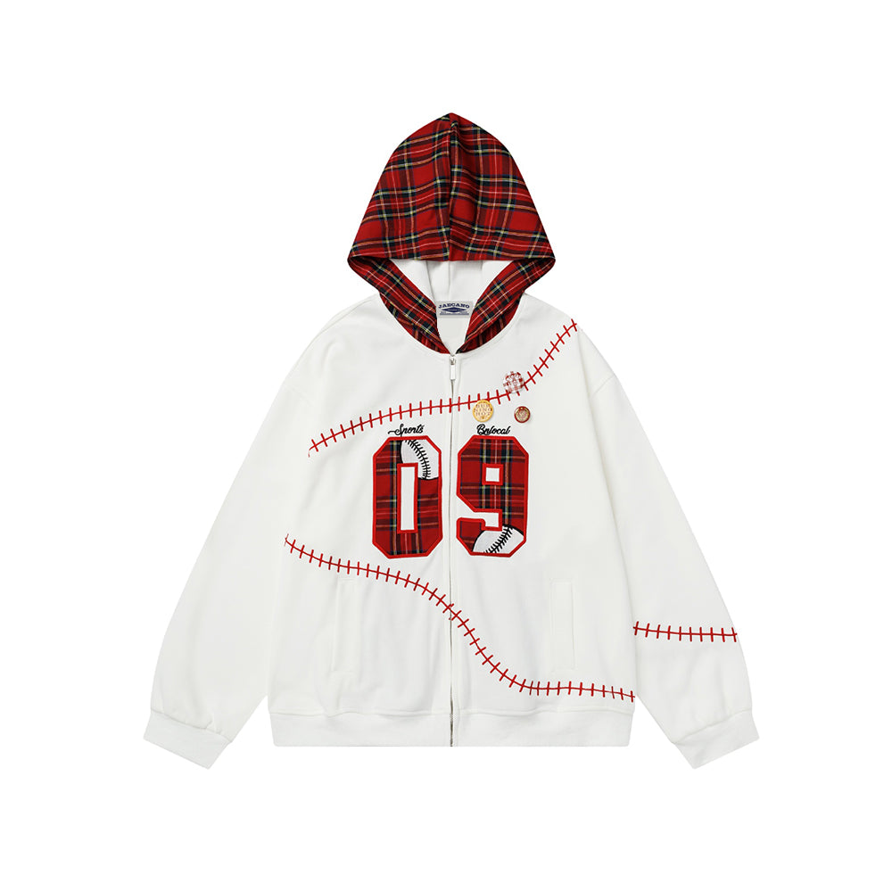 plaid panel hooded jacket