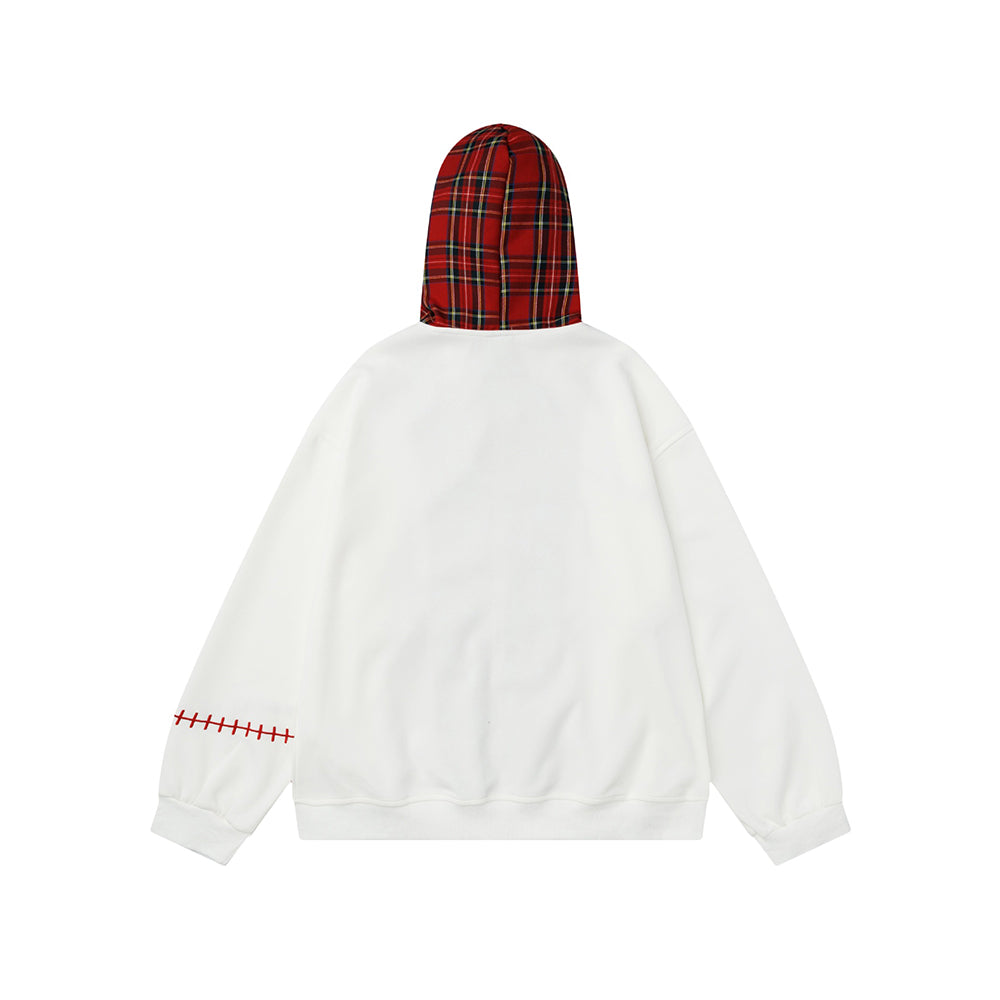 plaid panel hooded jacket