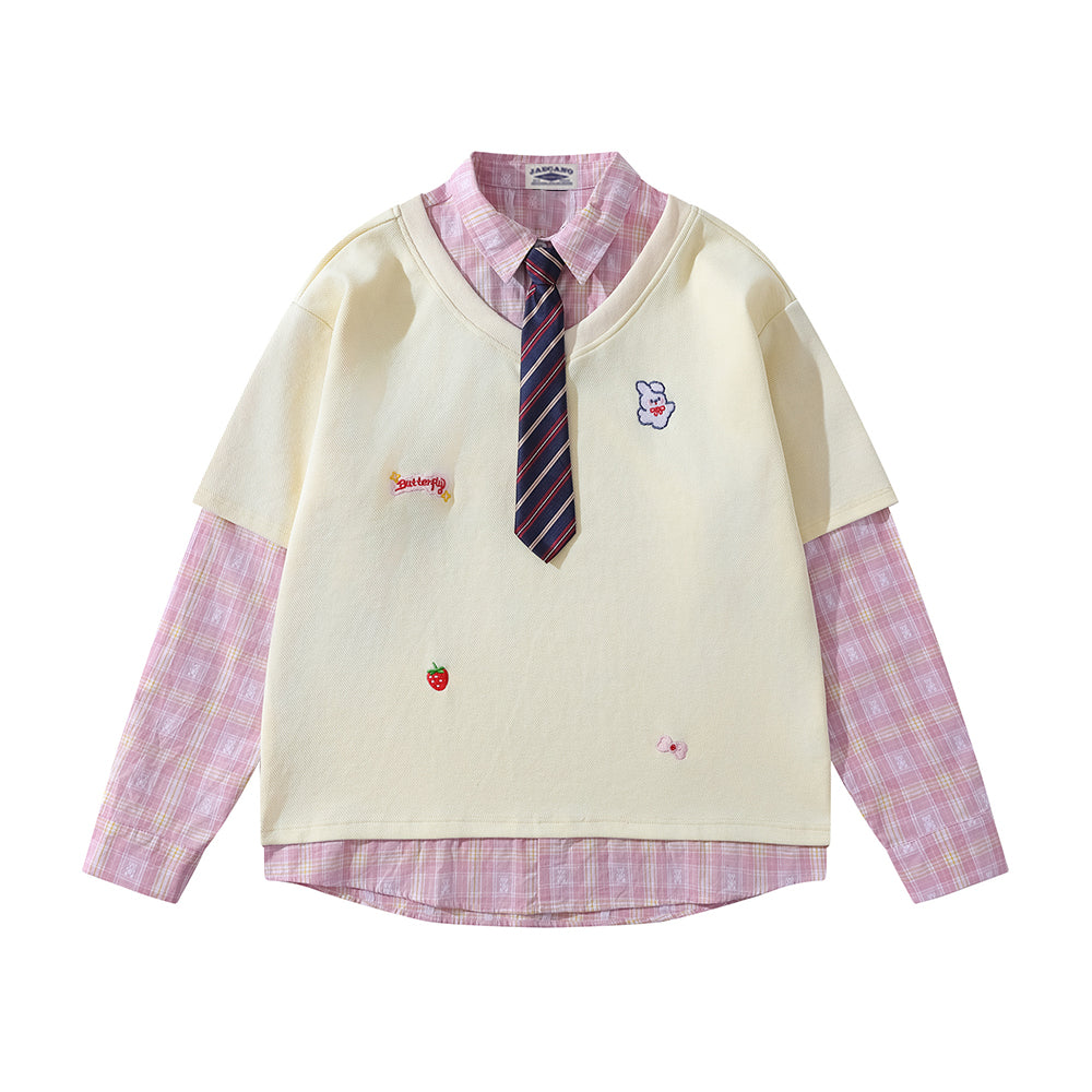 Fake two-piece plaid sweatshirt