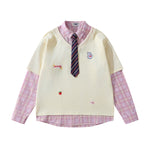 Fake two-piece plaid sweatshirt