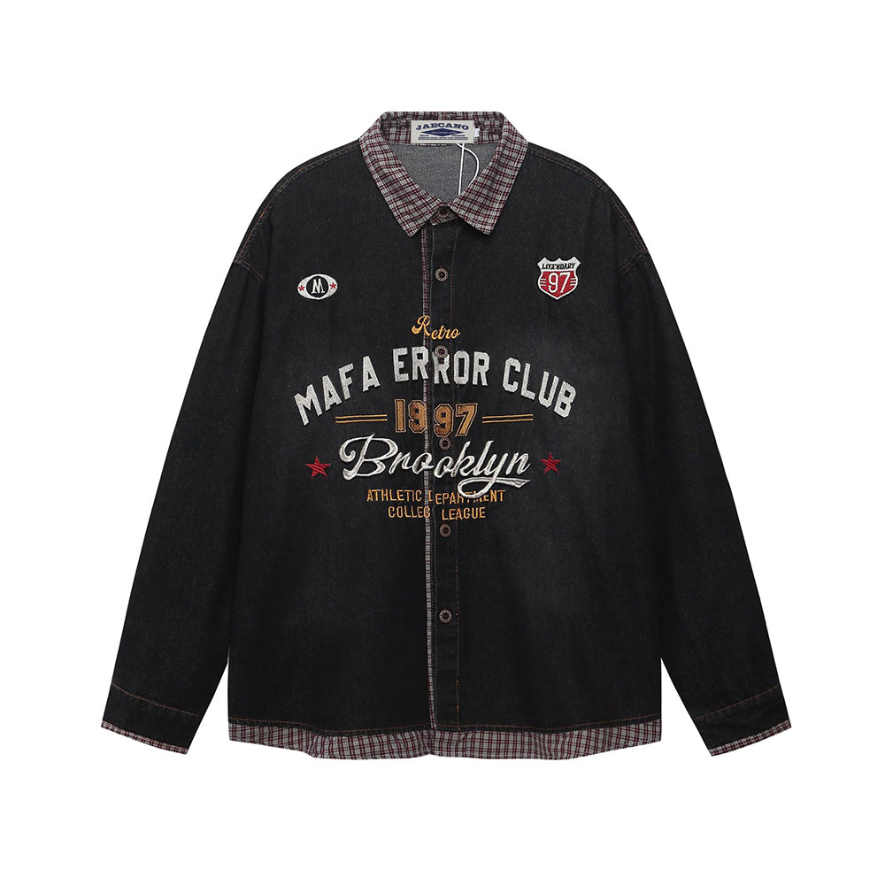 Spliced fake two-piece denim shirt