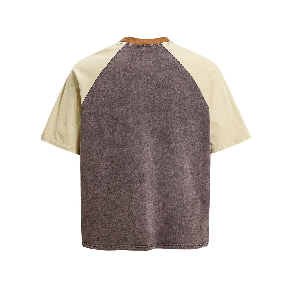 Color-blocked raglan short-sleeved shirt