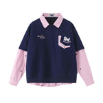 Fake two piece lapel sweatshirt