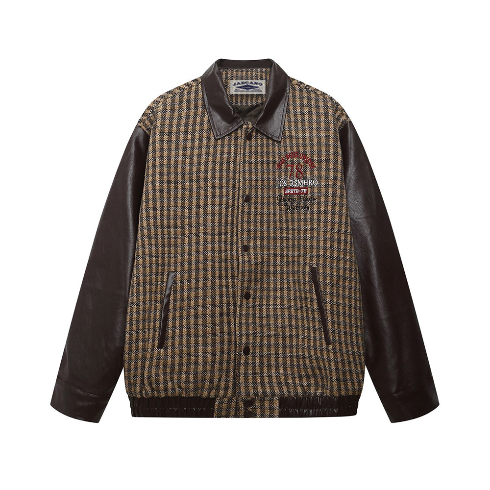 Retro color-blocked lapel coat