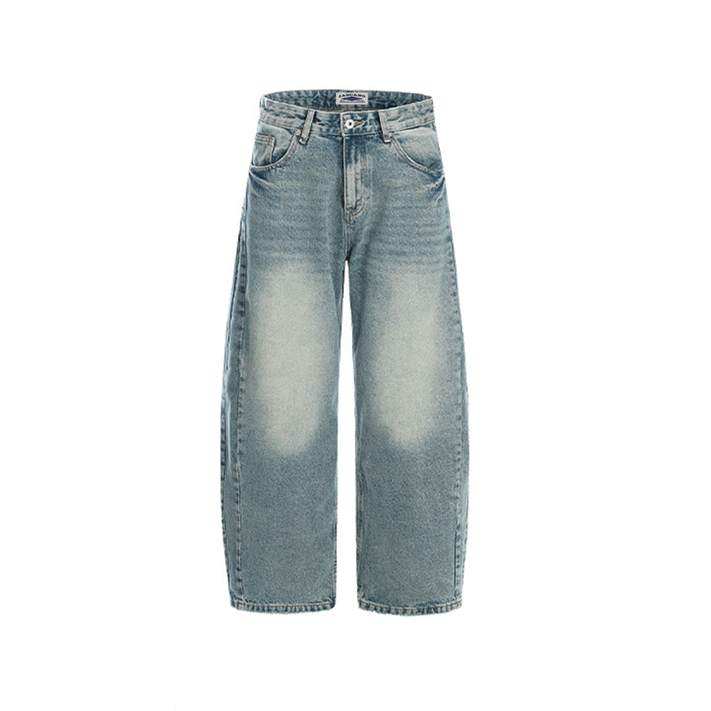 水洗彎刀牛仔褲