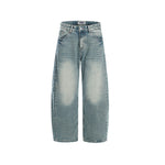 水洗彎刀牛仔褲