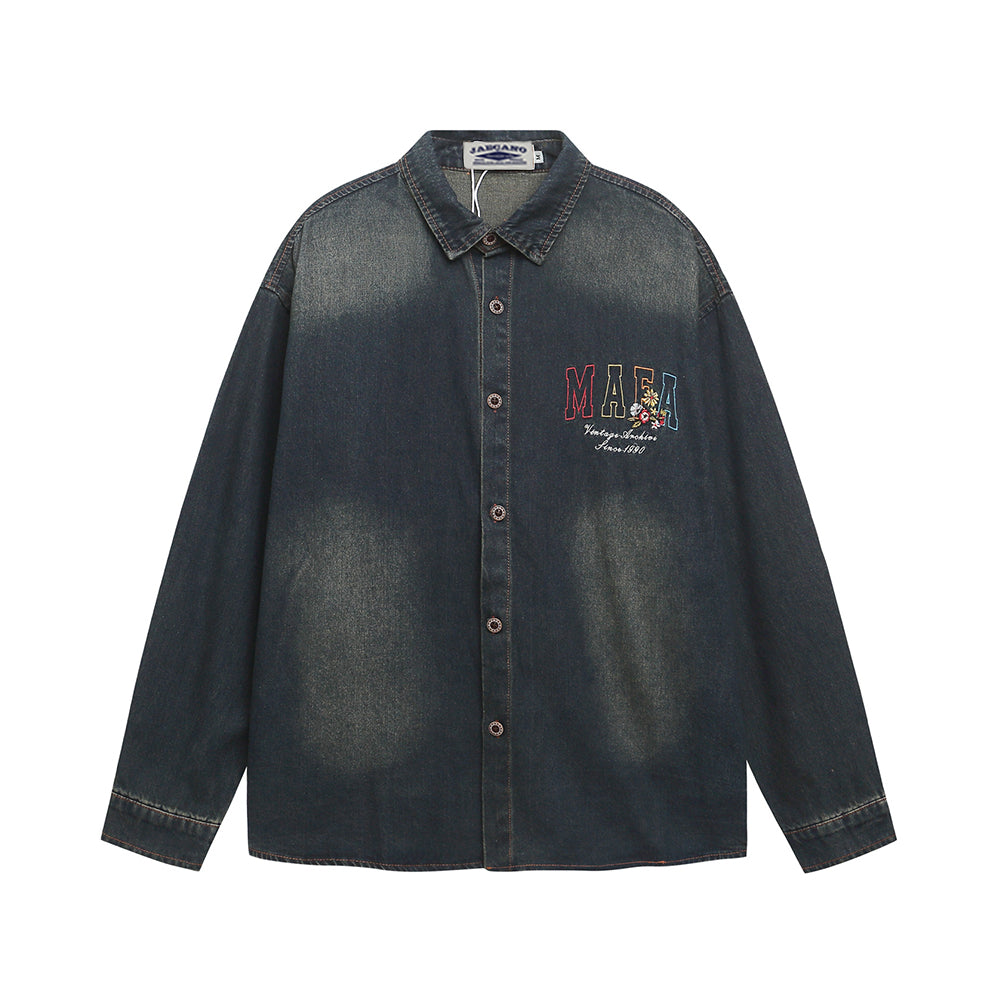 Washed colored denim shirt