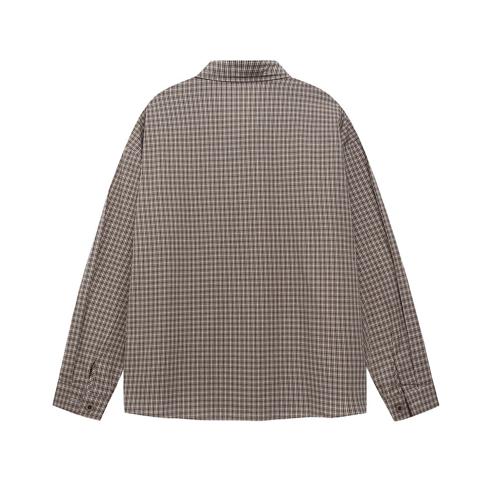 Embroidered plaid long-sleeved shirt