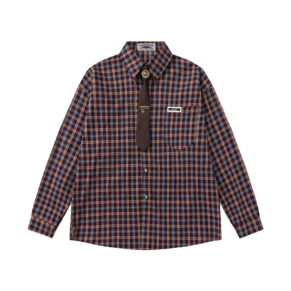 plaid loose long-sleeved shirt