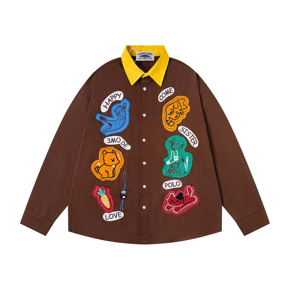 Fun color-block long-sleeved shirt