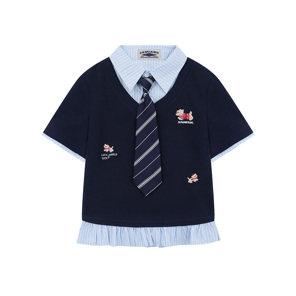 American style fake two-piece short sleeves (women's)