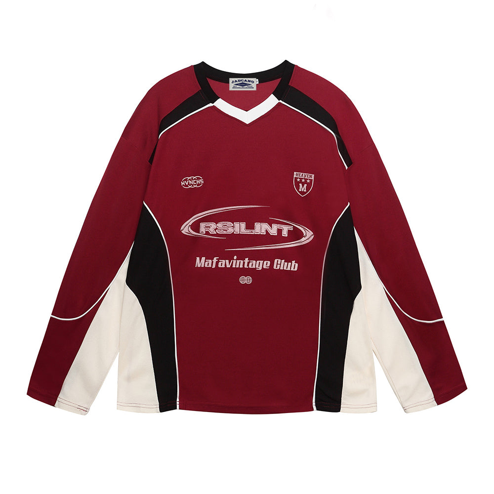 Contrast color stitching long sleeves