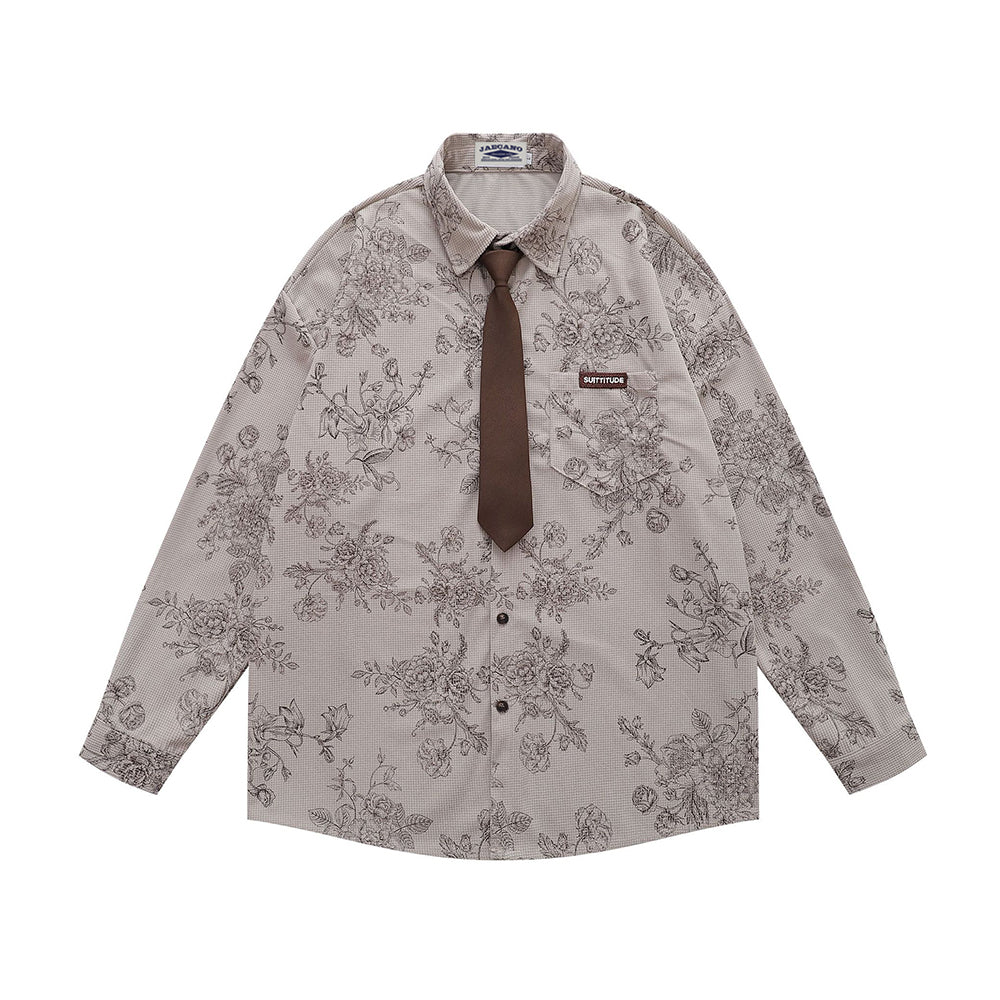 Floral Tie Long Sleeve Shirt