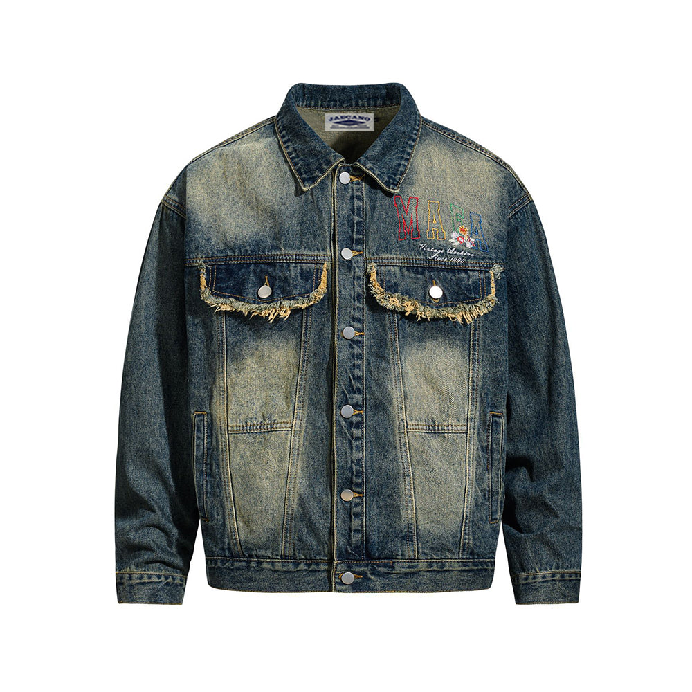 Washed Embroidered Casual Jacket