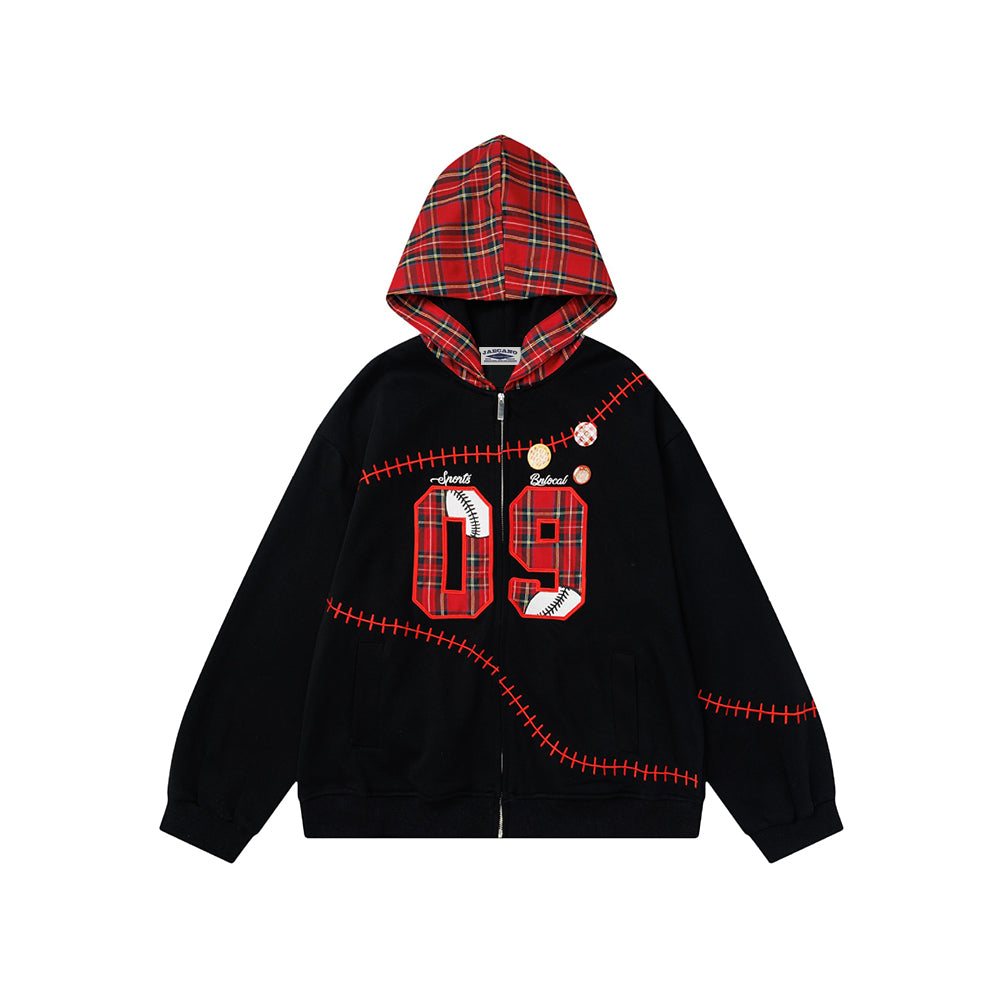 plaid panel hooded jacket