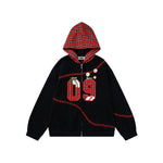 plaid panel hooded jacket