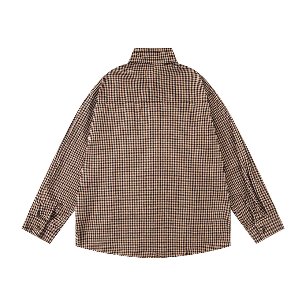 Embroidered plaid long-sleeved shirt