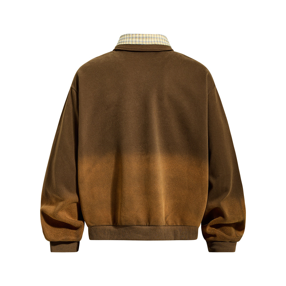 Retro collared faux two-piece sweatshirt