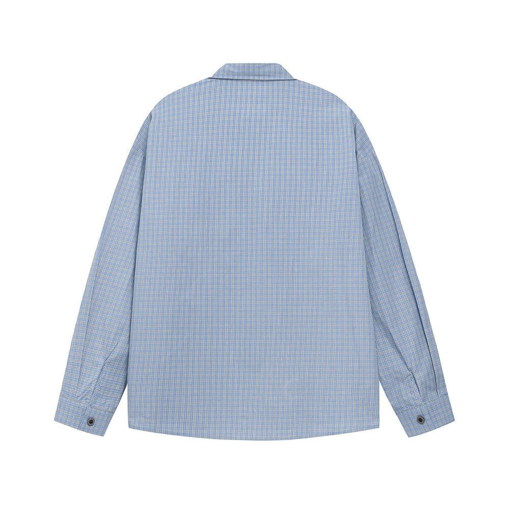 Embroidered plaid long-sleeved shirt