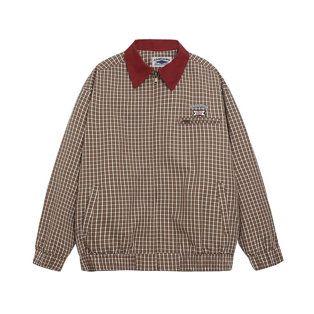 撞色拼接格子外套