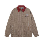 撞色拼接格子外套