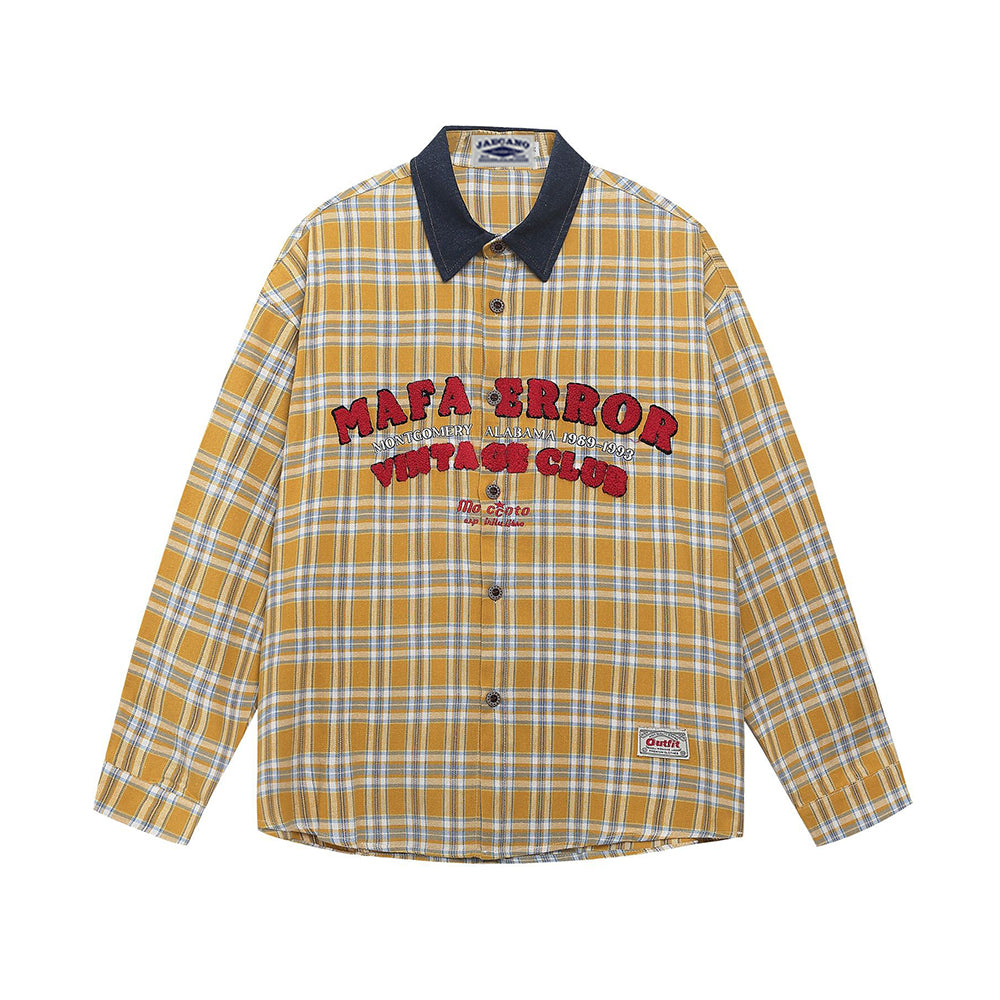 컬러블록 플레드 자수 셔츠