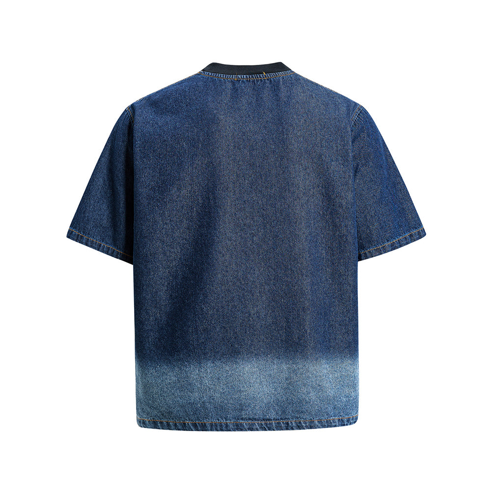 Gradient denim washed short-sleeved shirt